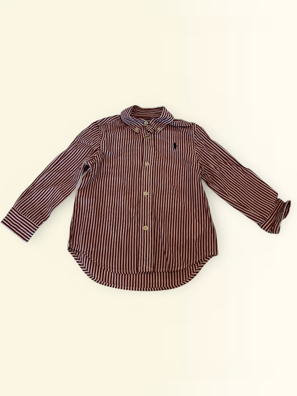 Polo by Ralph Lauren Maroon and White Striped Button Down Shirt